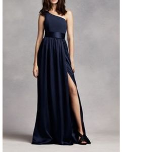 One Shoulder Dress w. Satin Sash, Midnight…